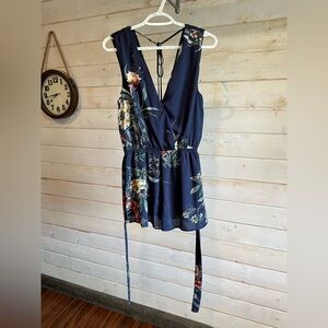 Pink Owl | Navy Blue & Floral Romper